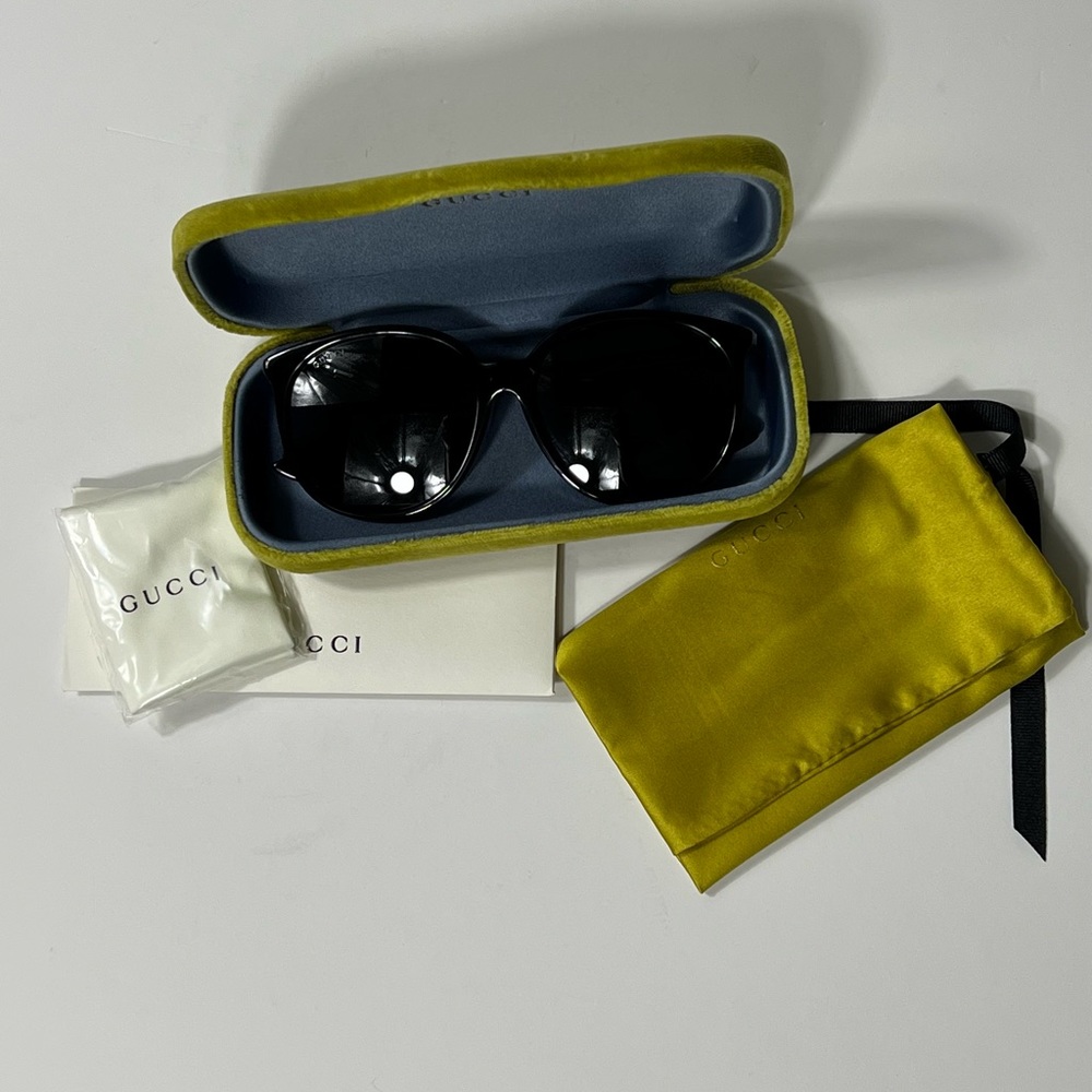 NEW GUCCI ROUND SHINY BLACK SUNGLASSES #GG0261SA